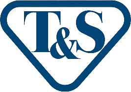 Logo with 'T&S' in a blue triangle on a white background
